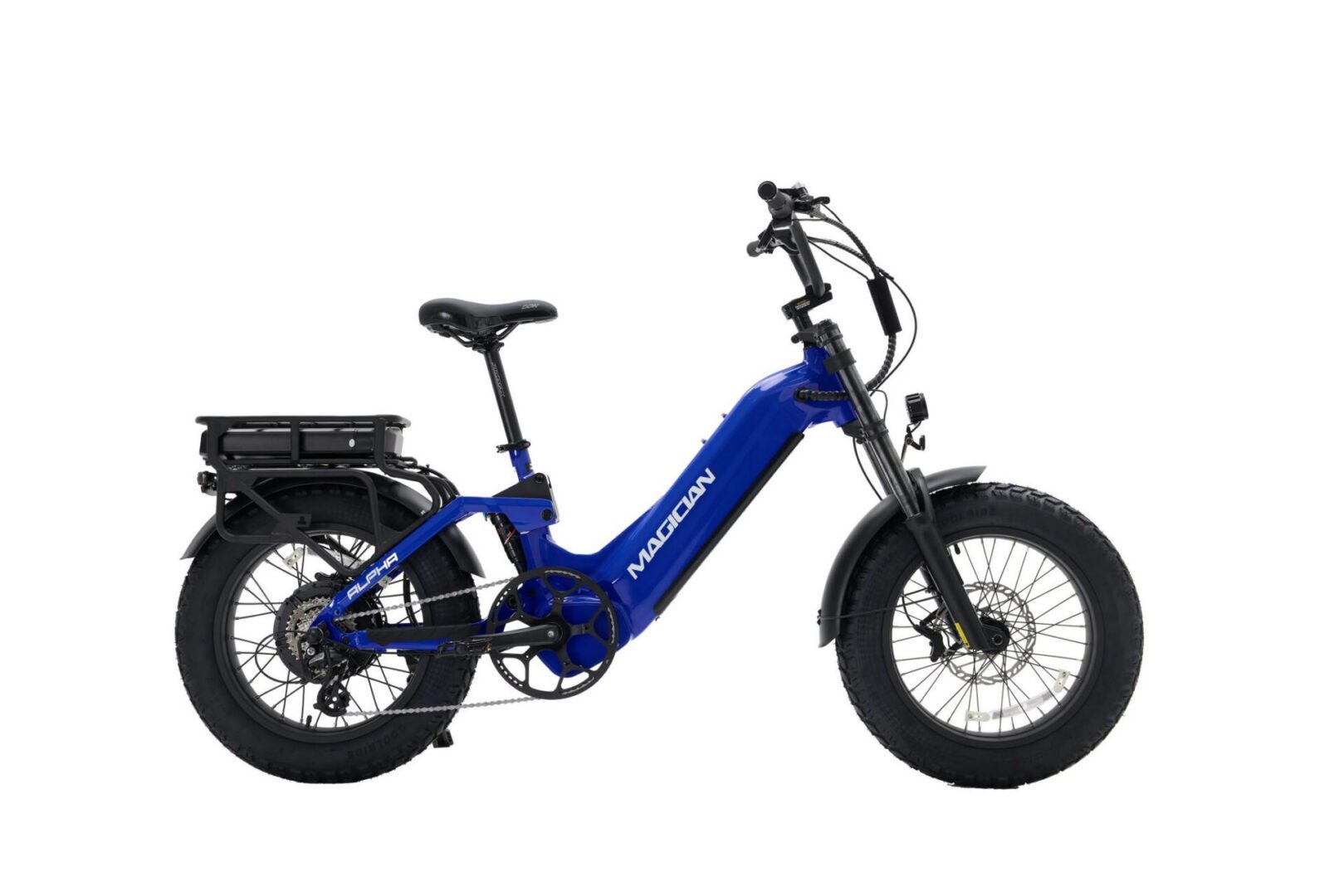 Blue electric bike with fat tires